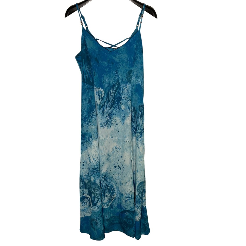 WHBM Underwater Ombre Lace Up Back Maxi Dress Sz 8 Resort Tropical Vacation Sea